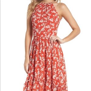 Eliza J Floral Chiffon Halter Dress Red/Poppy
